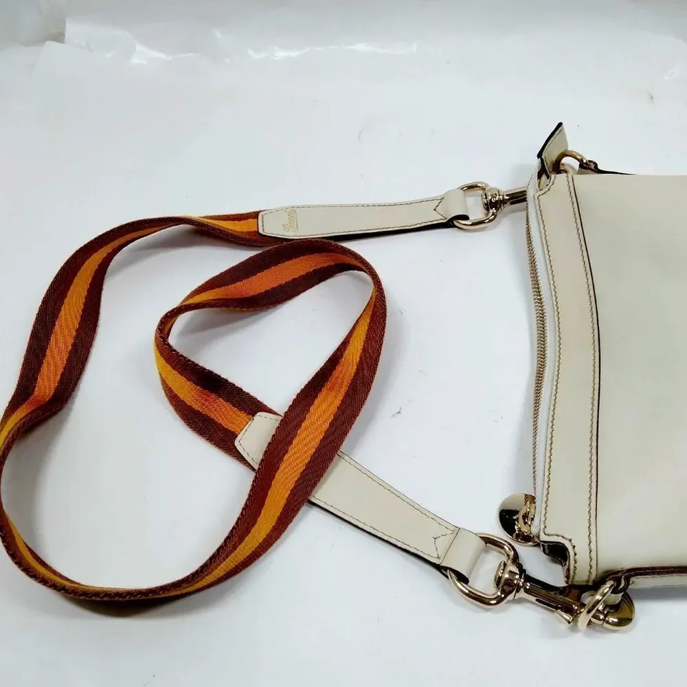 Authentic Gucci White Leather Web Strap Small Hobo Messenger Bag Clutch Ex+ - Picture 4 of 9